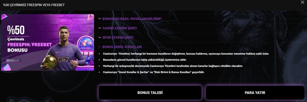 casinoroys bonus kuralları